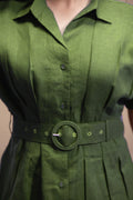 Elira Linen Dress in Olive
