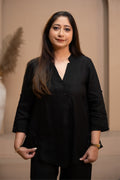 Isla Linen Top in Black