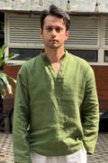 Vayu linen short kurta in Olive