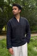 Vayu linen short kurta in Navy