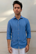 Swirl Linen Shirt in Velvet Blue