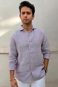 Swirl Melange Linen Shirt in Mauve Mist